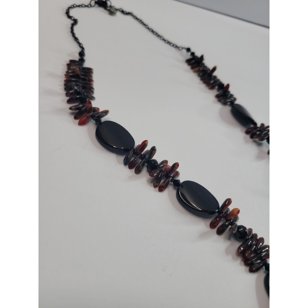 Black Copper Tone Statement Necklace Chunky Beaded Boho Tribal Artisan Style - Picture 6 of 9